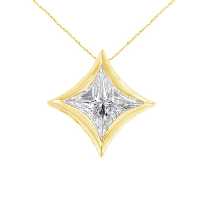 10K White Gold 1/10 Cttw Bezel Set Solitaire Princess Cut Diamond Kite Shaped Pendent Necklace - 18" Inches Bids.com