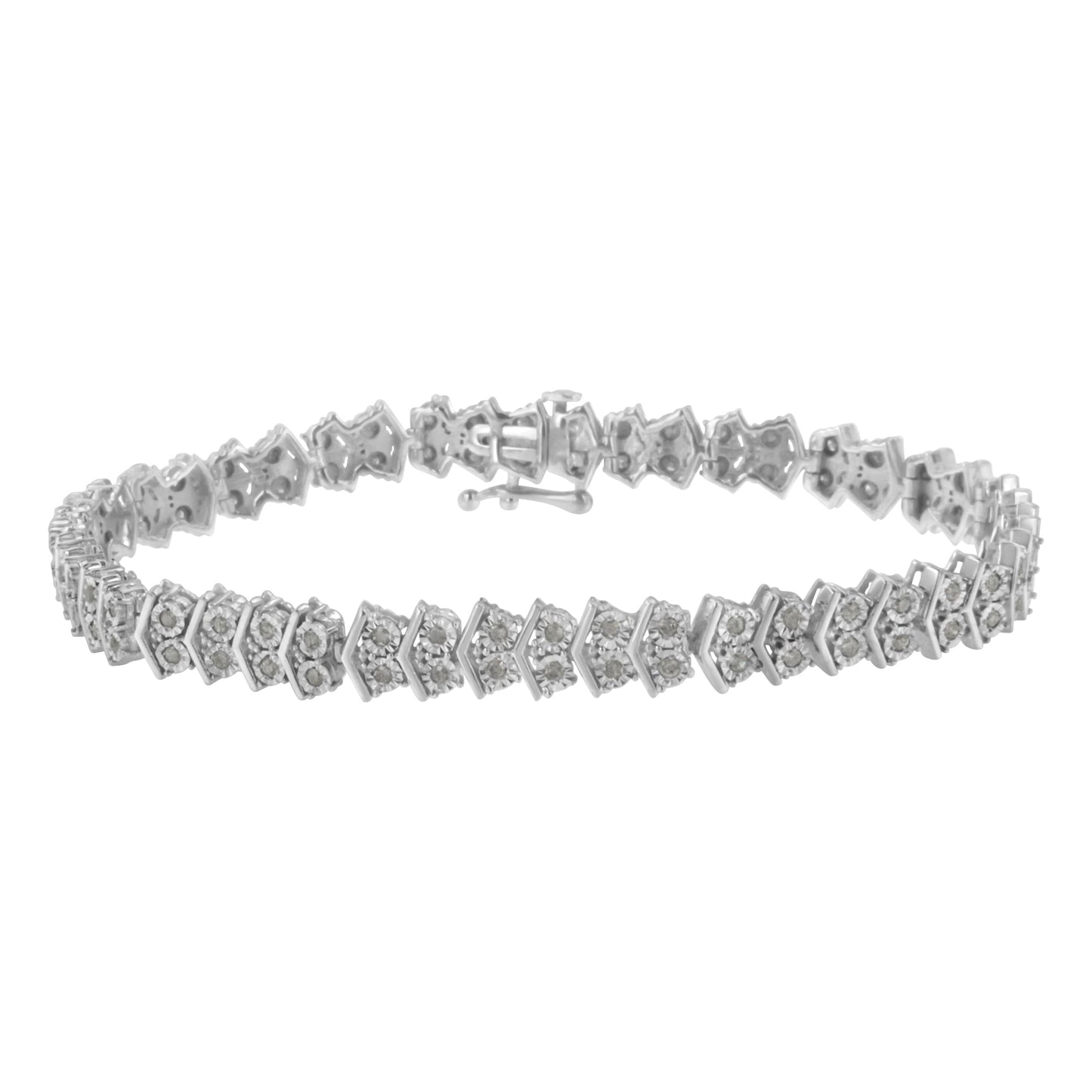 .925 Sterling Silver 1.0 cttw Diamond "Arrow" Shape Tennis Link Bracelet (I-J Color, I3 Clarity) -7.25" Bids.com