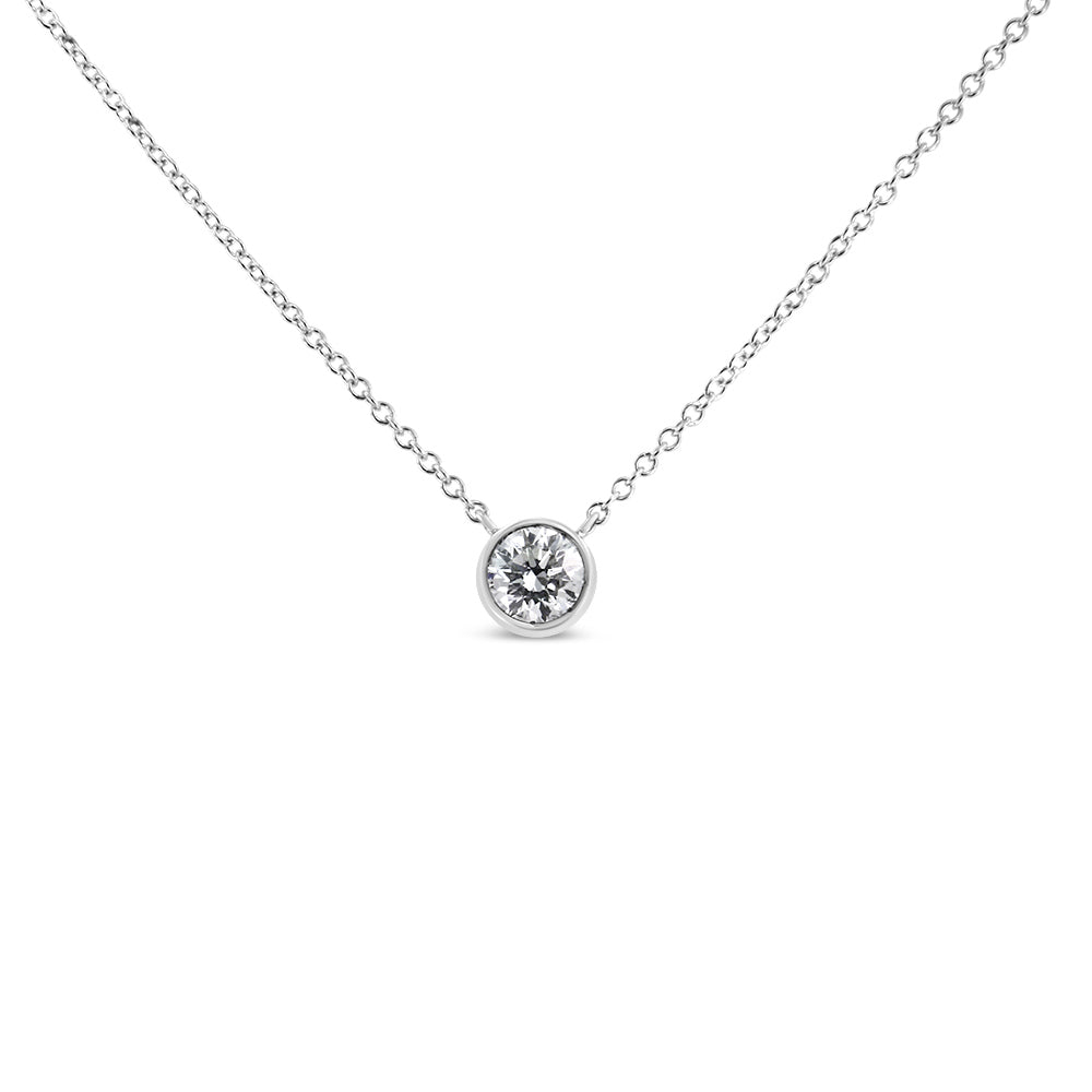 14K White Gold 1/2 Cttw Lab Grown Diamond Modern Bezel-Set Solitaire 16"-18" Pendant Necklace (F-G Color, VS2-SI1 Clarity) Bids.com