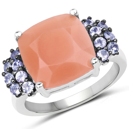 6.18 Carat Genuine Peach Moonstone and Tanzanite .925 Sterling Silver Ring Bids.com