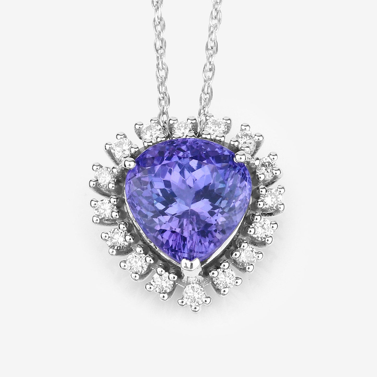 3.25 Carat Genuine Tanzanite and White Diamond 14K White Gold Pendant Bids.com