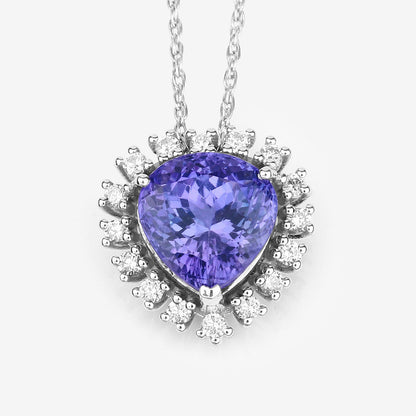 3.25 Carat Genuine Tanzanite and White Diamond 14K White Gold Pendant Bids.com