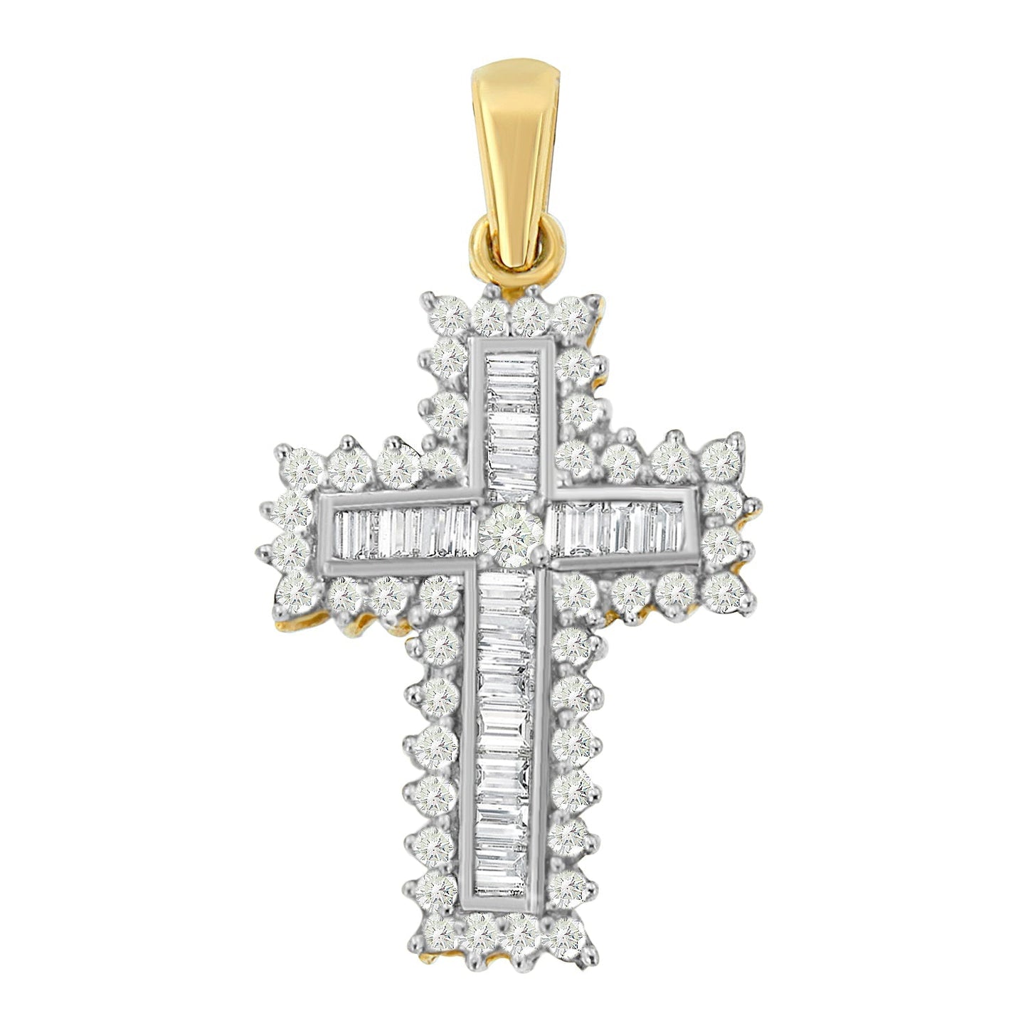 14K Yellow Gold 2.0 Cttw Multi-Row Diamond Cross Pendant Necklace Bids.com