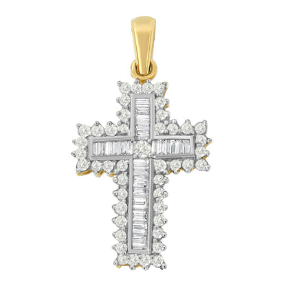 14K Yellow Gold 2.0 Cttw Multi-Row Diamond Cross Pendant Necklace Bids.com