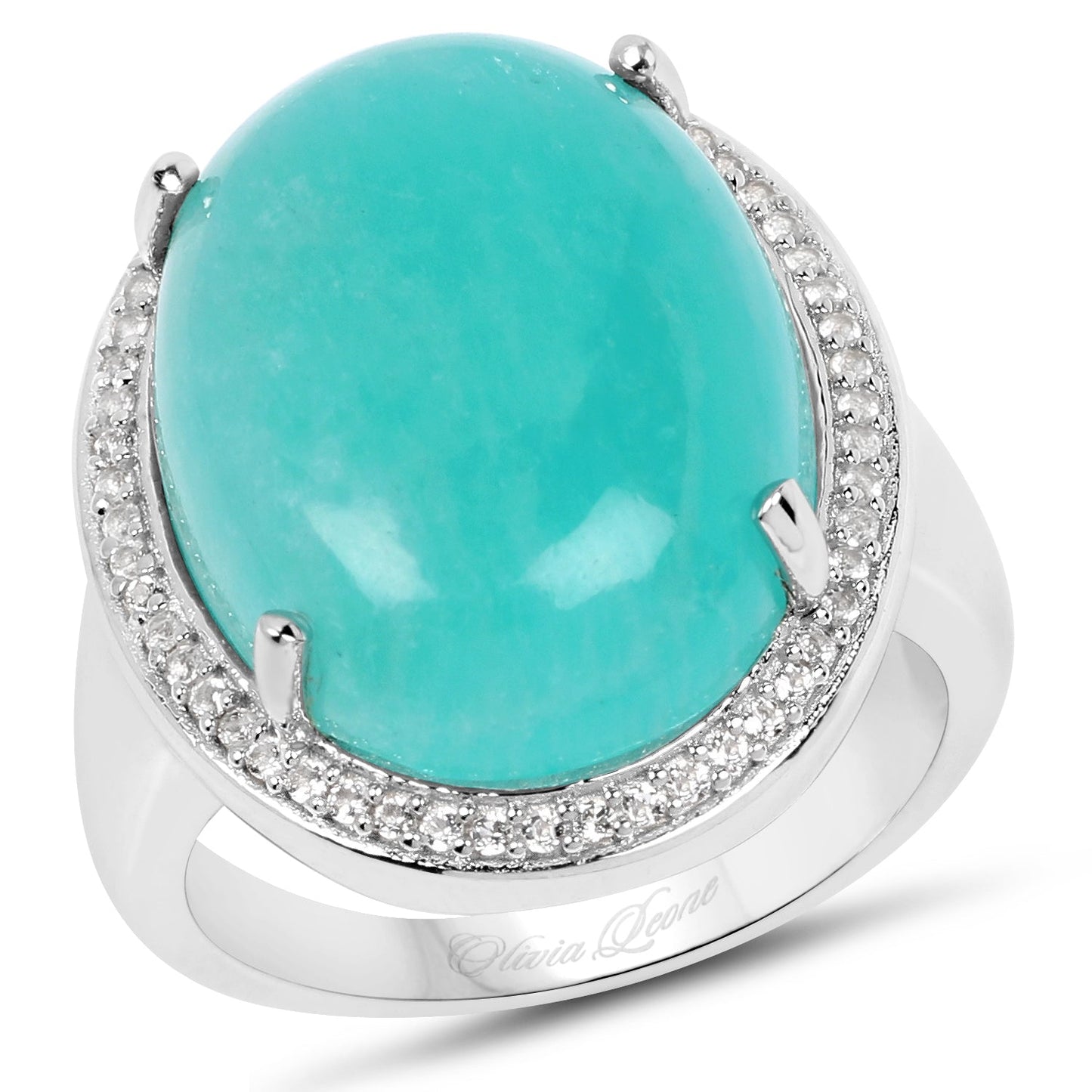 15.09 Carat Genuine Amazanite And White Topaz .925 Sterling Silver Ring Bids.com