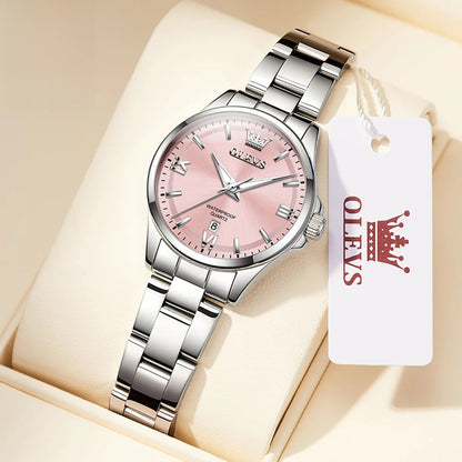 Women's Stainless Steel Watch Purple Dial Luminous Date BandsCo Straps