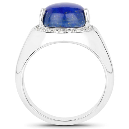 5.52 Carat Genuine Lapis and White Zircon .925 Sterling Silver Ring Bids.com