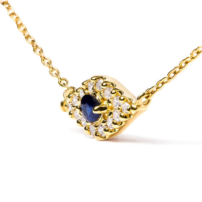 10K Yellow Gold Blue Sapphire and Diamond Accented Evil Eye 18" Inch Pendant Necklace (H-I Color, I1-I2 Clarity) Bids.com