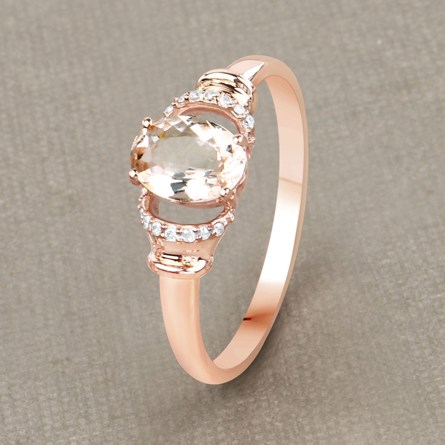 0.75 Carat Genuine Morganite and White Diamond 14K Rose Gold Ring Bids.com