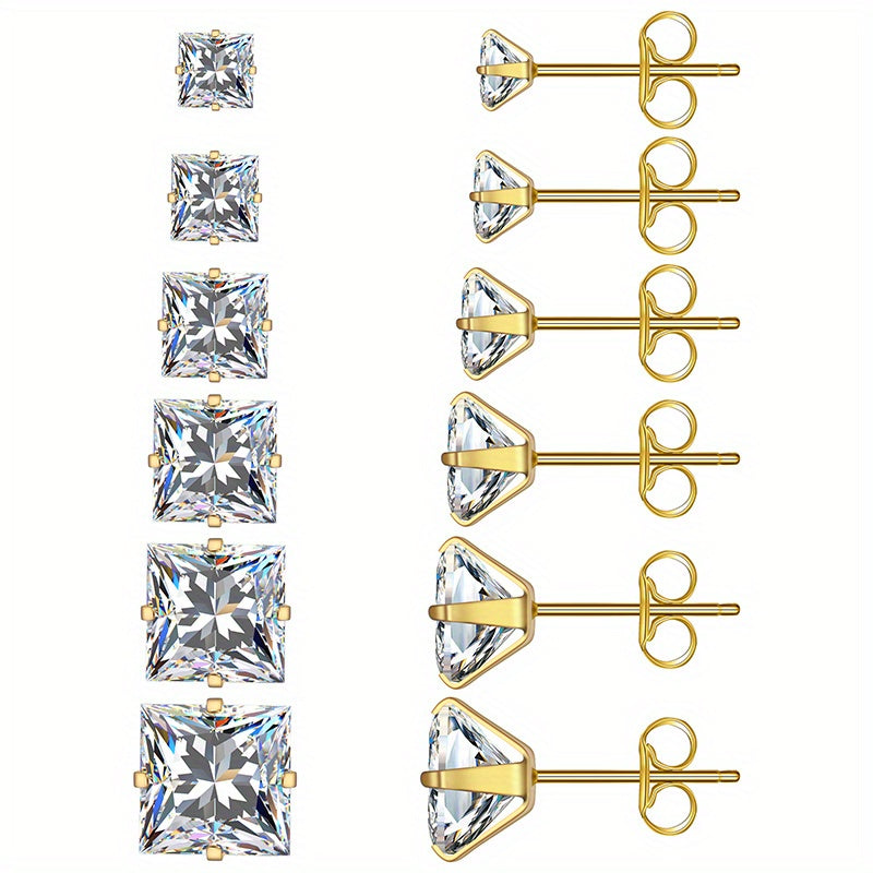 316 Stainless Steel Square Stud Earrings with Cubic Zirconia Accents DailySale