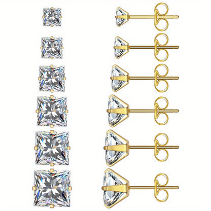 316 Stainless Steel Square Stud Earrings with Cubic Zirconia Accents DailySale