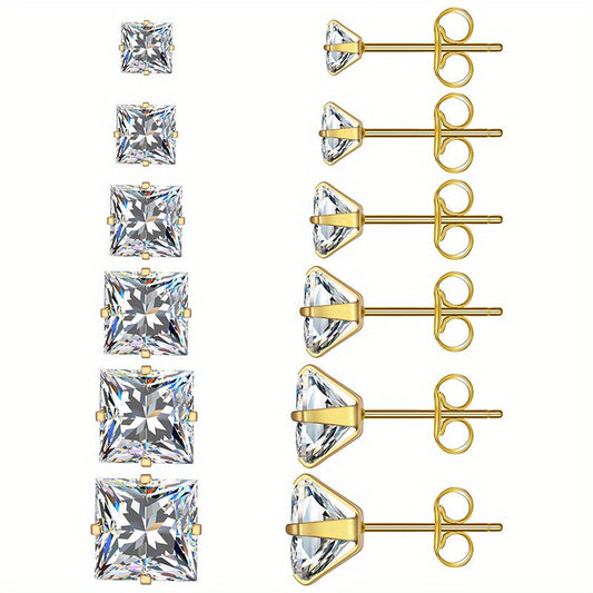 316 Stainless Steel Square Stud Earrings with Cubic Zirconia Accents DailySale