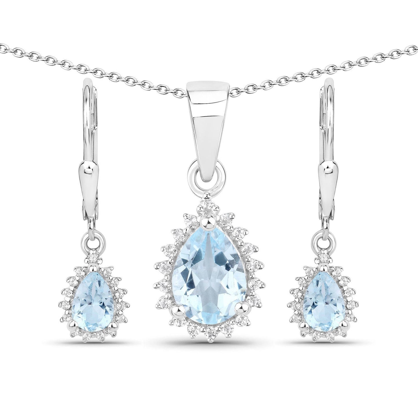 2.00 Carat Genuine Blue Topaz and White Topaz .925 Sterling Silver Jewelry Set Bids.com