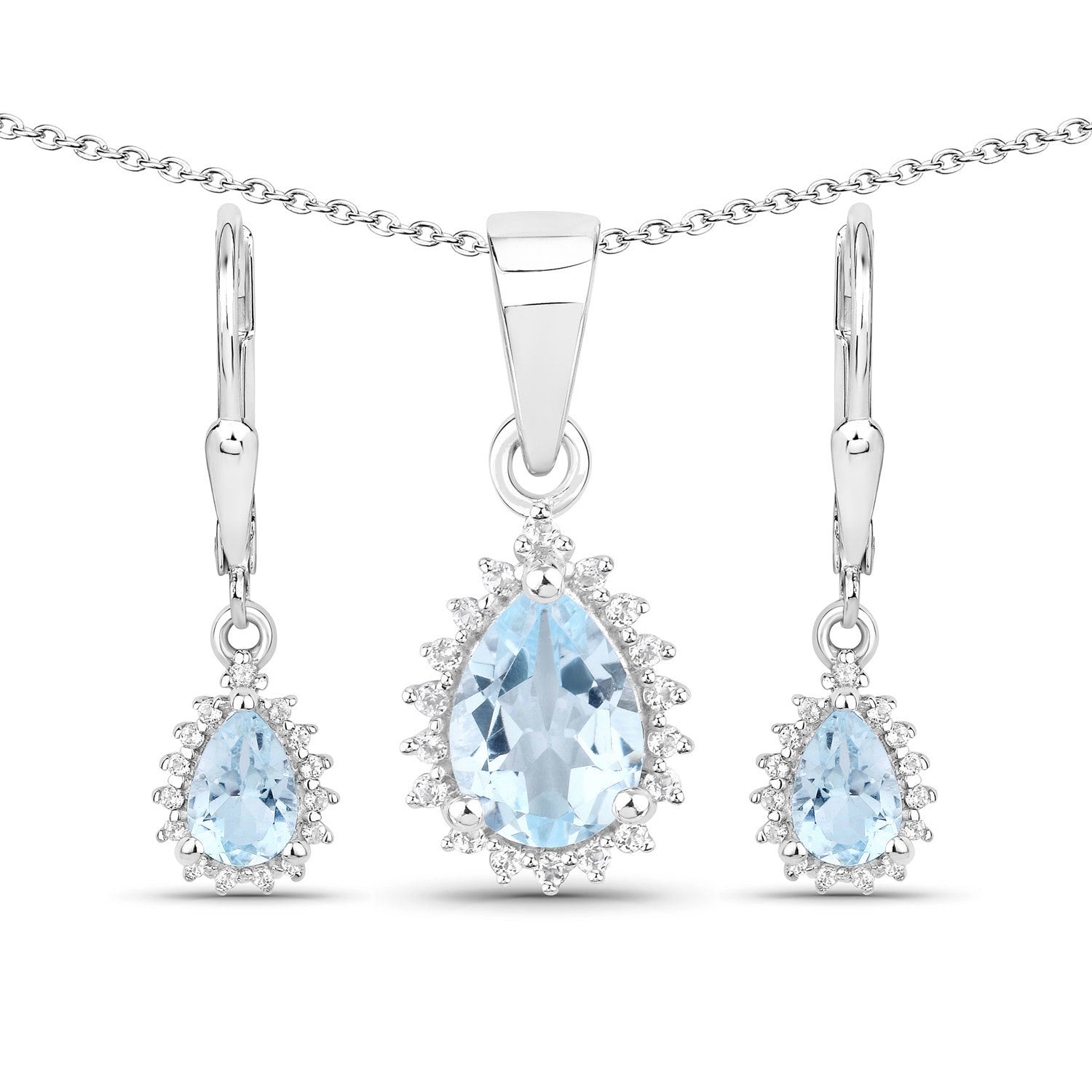 2.00 Carat Genuine Blue Topaz and White Topaz .925 Sterling Silver Jewelry Set Bids.com