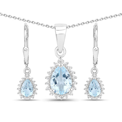 2.00 Carat Genuine Blue Topaz and White Topaz .925 Sterling Silver Jewelry Set Bids.com