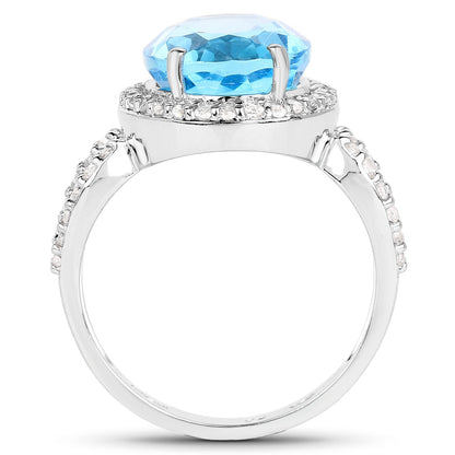 6.03 Carat Genuine Swiss Blue Topaz & White Topaz .925 Sterling Silver Ring Bids.com