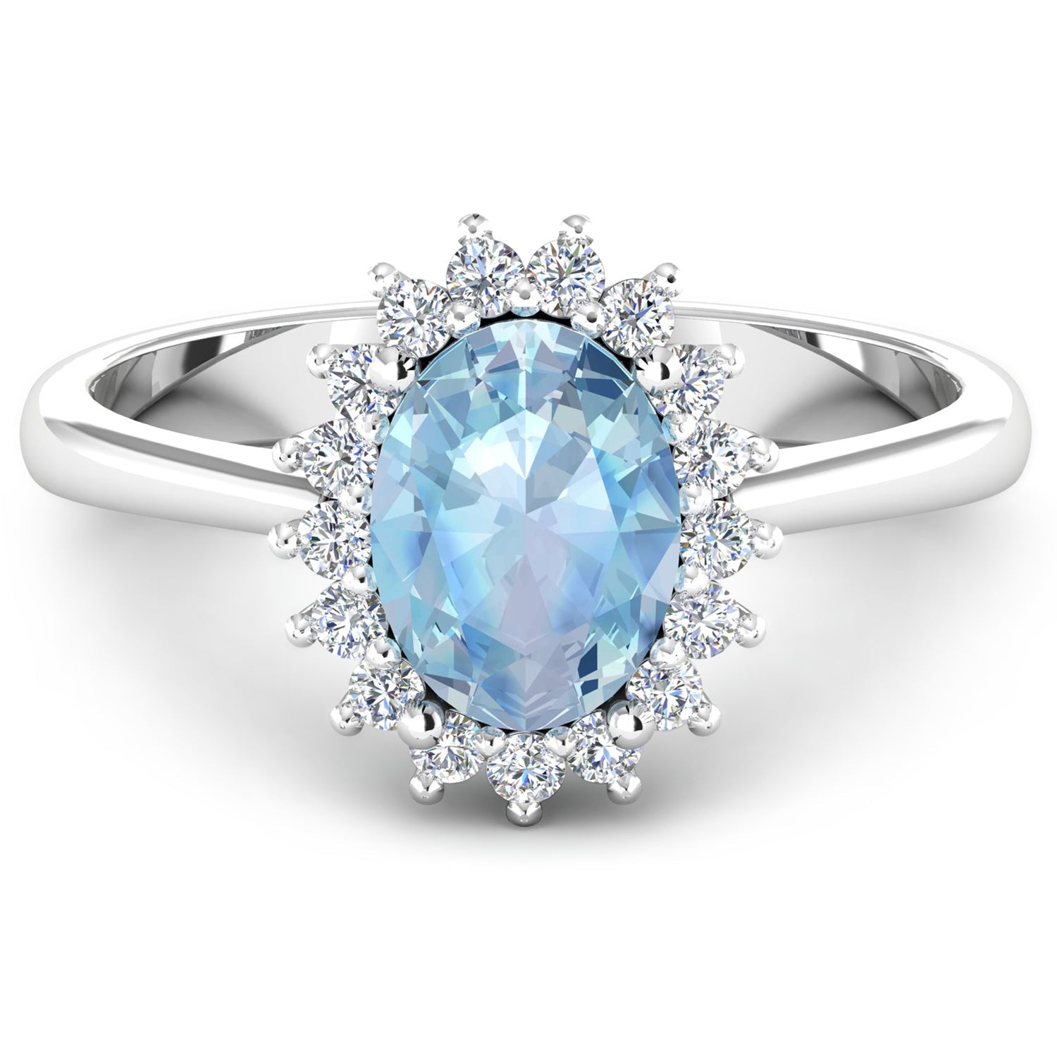 1.62 Carat Genuine Aquamarine and White Diamond 14K White Gold Ring Bids.com