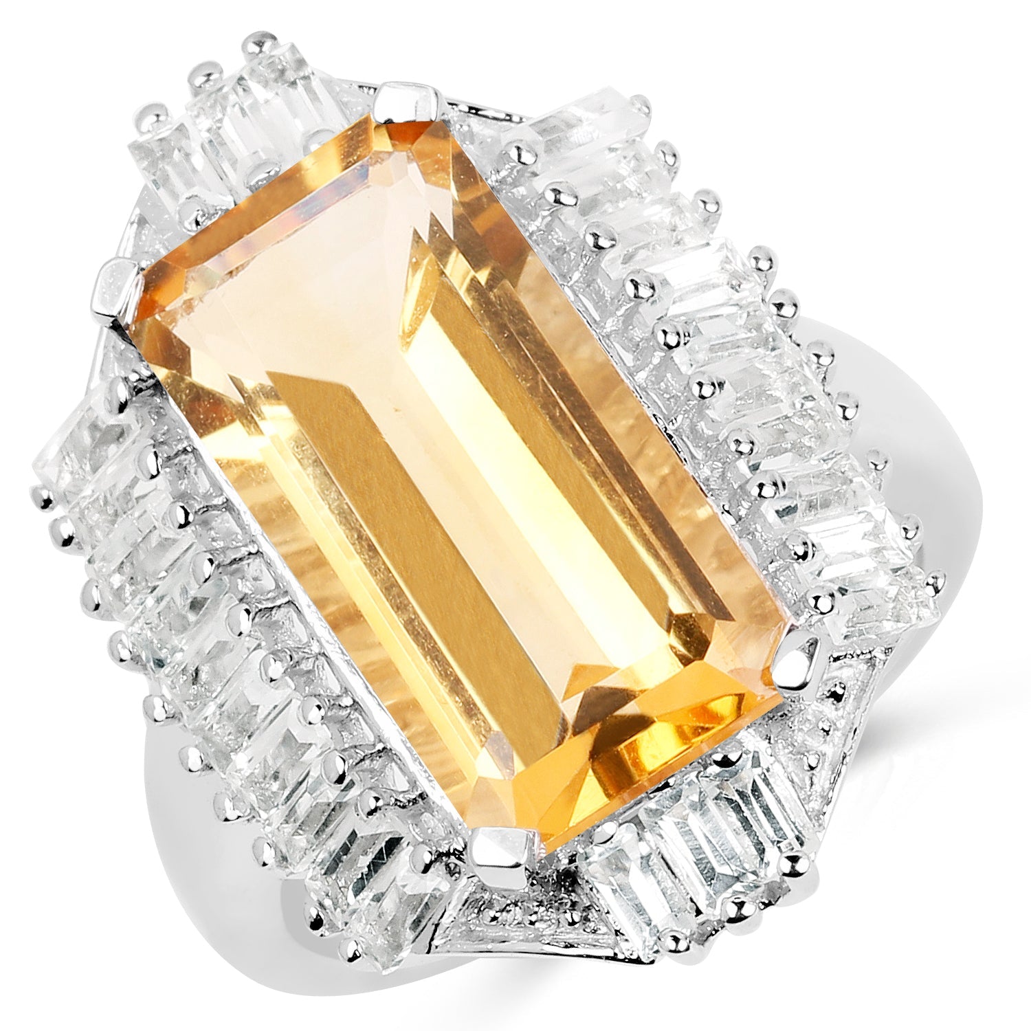 9.13 Carat Genuine Citrine & White Topaz .925 Sterling Silver Ring Bids.com