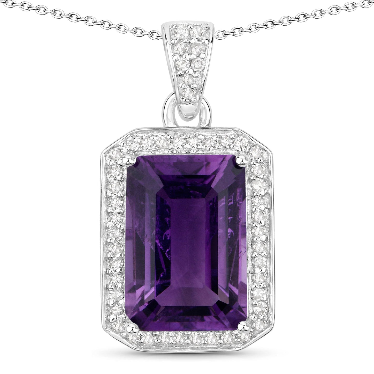 5.37 Carat Genuine Amethyst and White Diamond .925 Sterling Silver Pendant Bids.com