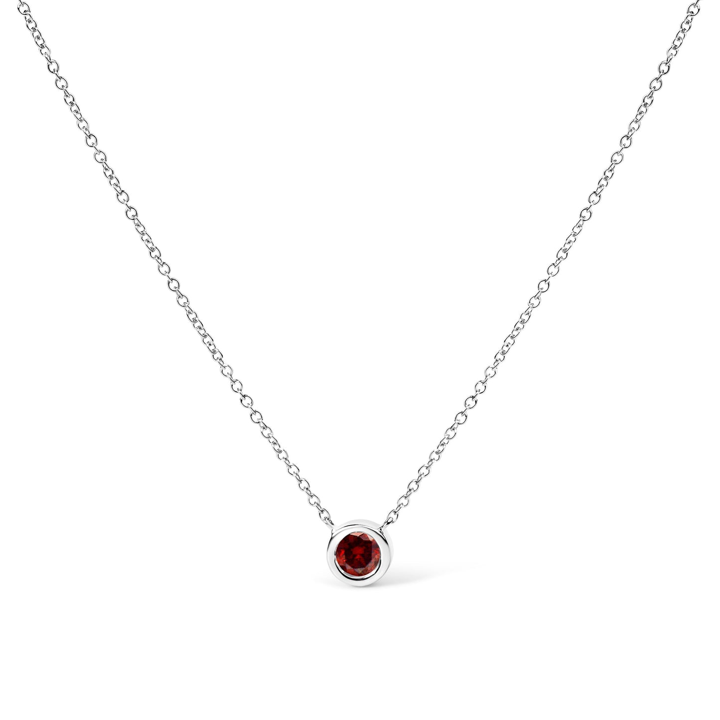 14K White Gold 1/2 Cttw Red Lab Grown Diamond Bezel-Set Solitaire 18" Pendant Necklace (Red Color, VS1-VS2 Clarity) Bids.com