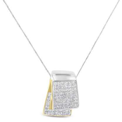 14K White and Yellow Gold 2.0 Cttw Princess Cut Diamond Two Tone Foldover Box Pendant 18â€ Box Chain Necklace (H-I Color, SI1-SI2 Clarity) Bids.com