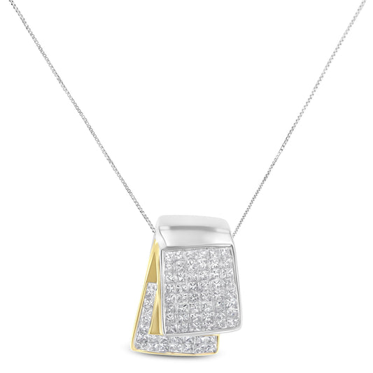 14K White and Yellow Gold 2.0 Cttw Princess Cut Diamond Two Tone Foldover Box Pendant 18â€ Box Chain Necklace (H-I Color, SI1-SI2 Clarity) Bids.com