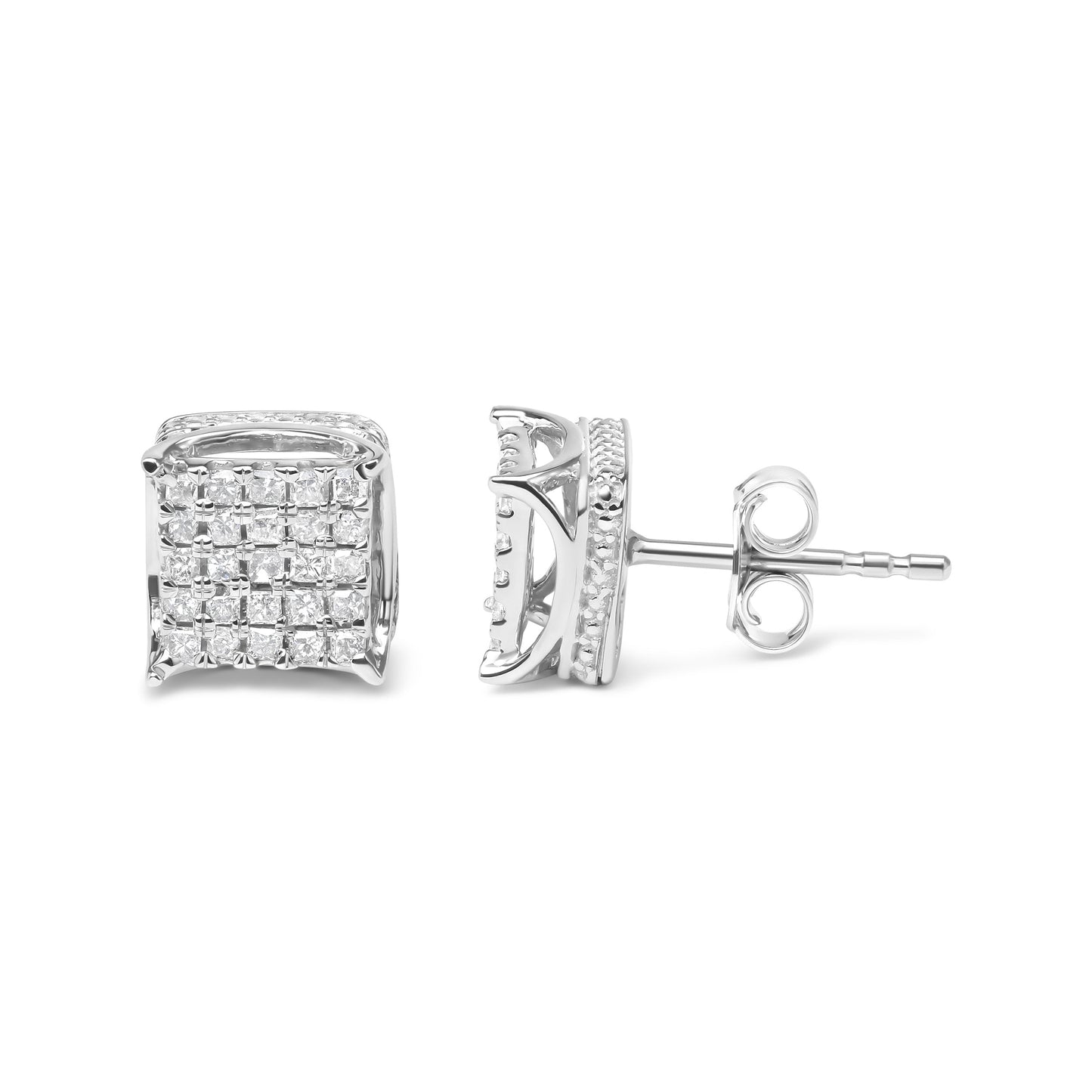 10K White Gold 1/2 Cttw Princess Cut Diamond Square Shaped Multi Stone Stud Earrings (H-I Color, SI1-SI2 Clarity) Bids.com