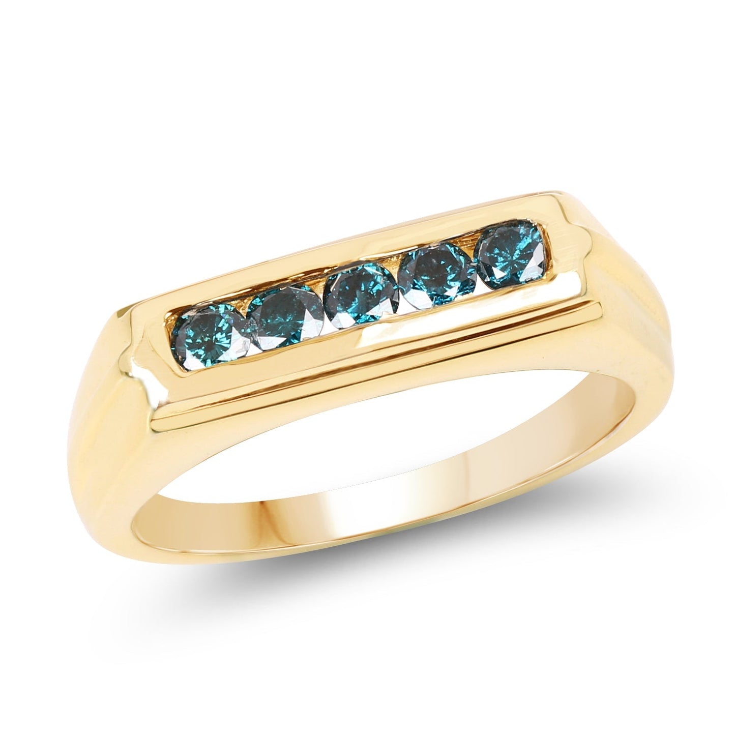 14K Yellow Gold Plated 0.40 Carat Genuine Blue Diamond .925 Sterling Silver Ring Bids.com