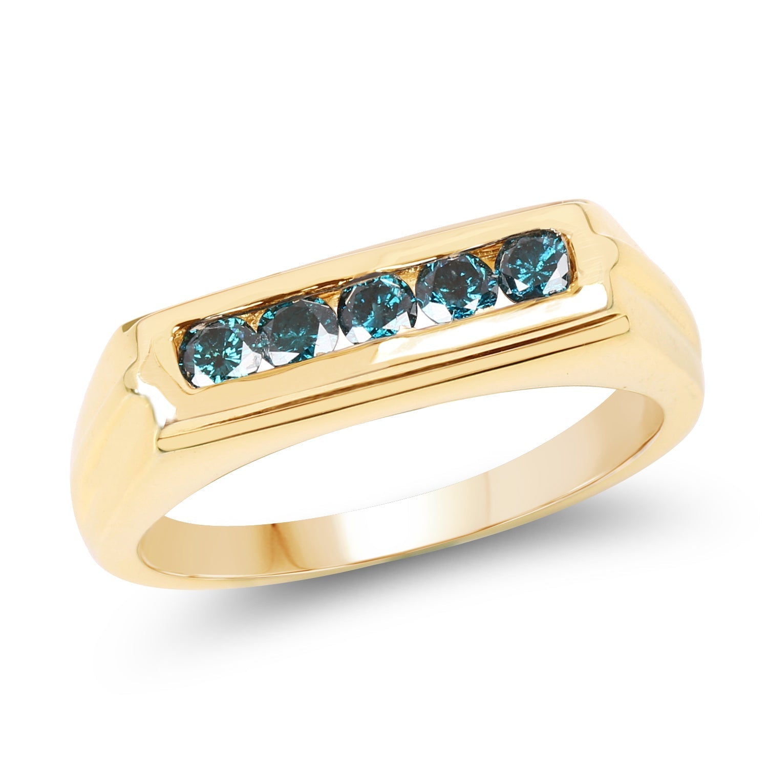 14K Yellow Gold Plated 0.40 Carat Genuine Blue Diamond .925 Sterling Silver Ring Bids.com