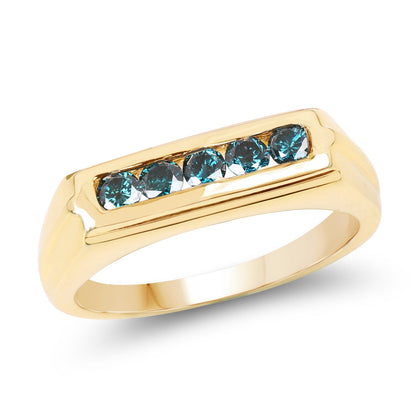 14K Yellow Gold Plated 0.40 Carat Genuine Blue Diamond .925 Sterling Silver Ring Bids.com