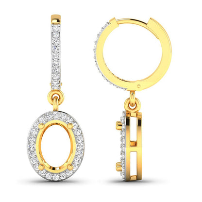 0.32 Carat Genuine White Diamond 14K Yellow Gold Semi Mount Earrings - holds 8x6mm Oval Gemstones Bids.com