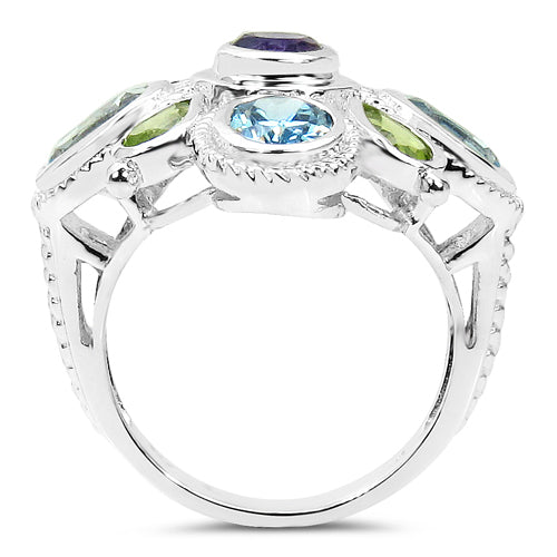 5.13 Carat Genuine Amethyst , Blue Topaz & Peridot .925 Sterling Silver Ring Bids.com