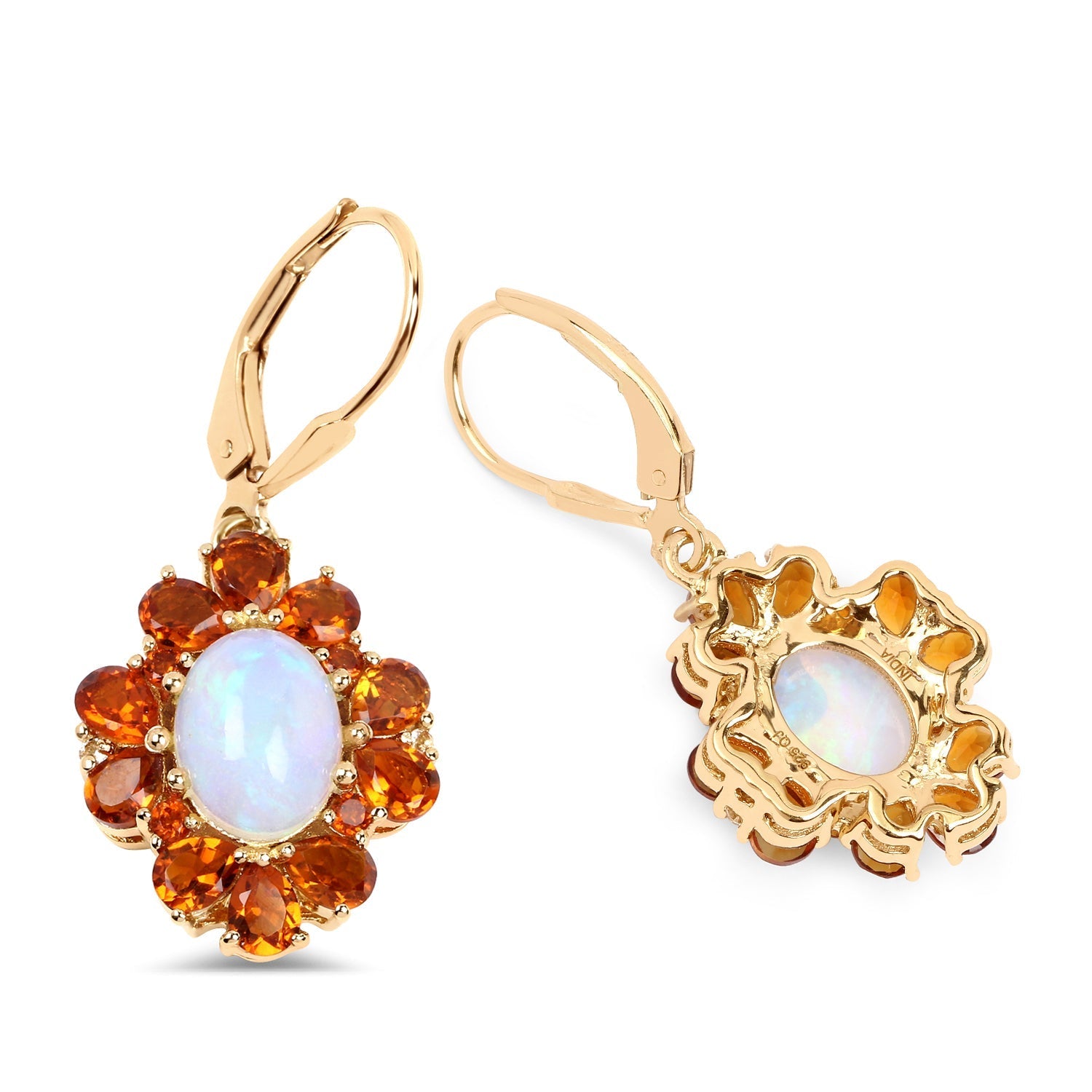 14K Yellow Gold Plated 5.42 Carat Genuine Ethiopian Opal, Citrine and White Topaz .925 Sterling Silver Earrings Bids.com