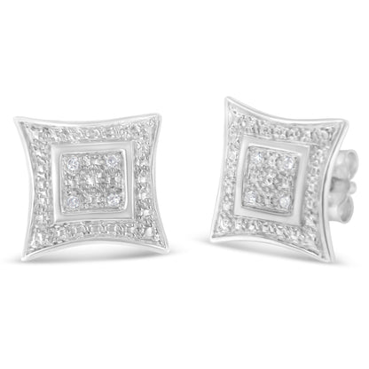 .925 Sterling Silver Diamond Accented 4-Stone Four Pointed Star Shaped Halo-Style Stud Earrings (H-I Color, I2-I3 Clarity) Bids.com
