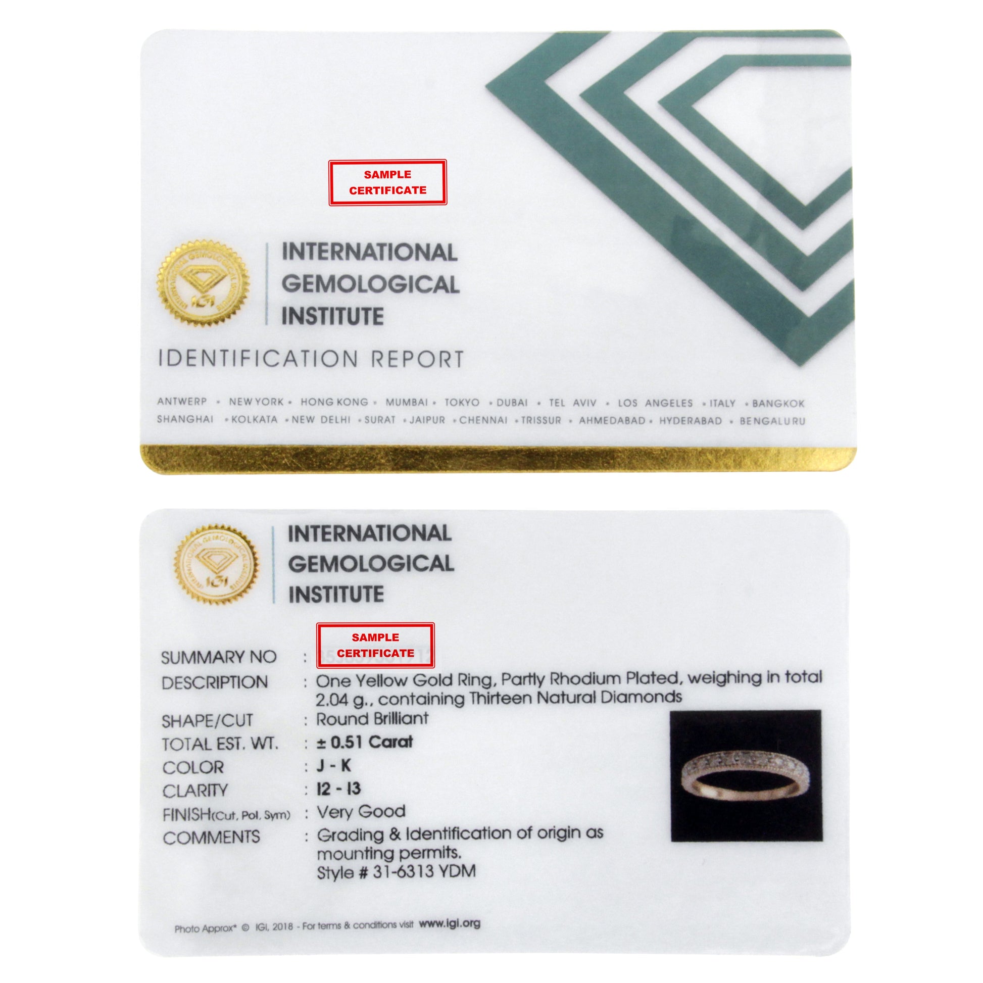 IGI Certified 1/2 Cttw Diamond 10K Yellow Gold Prong Set Beaded Milgrain Band Style Ring (J-K Color, I2-I3 Clarity) - Size 7 Bids.com