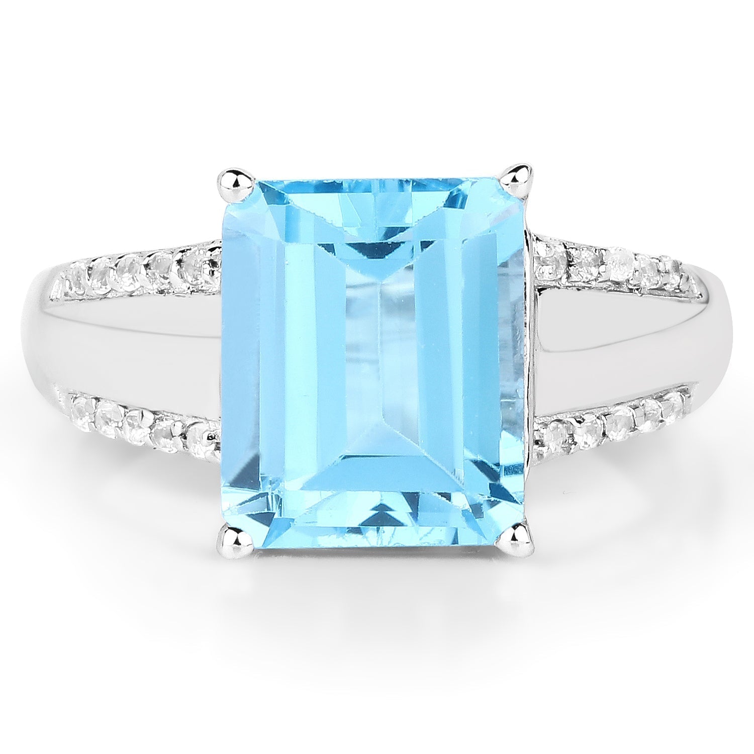 5.78 Carat Genuine Swiss Blue Topaz and White Topaz .925 Sterling Silver Ring Bids.com