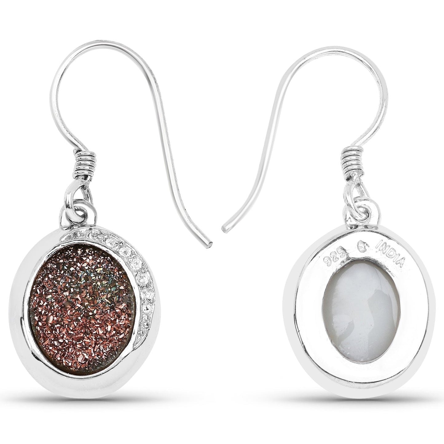 4.72 Carat Genuine Copper Bloom Drusy and White Topaz .925 Sterling Silver Earrings Bids.com