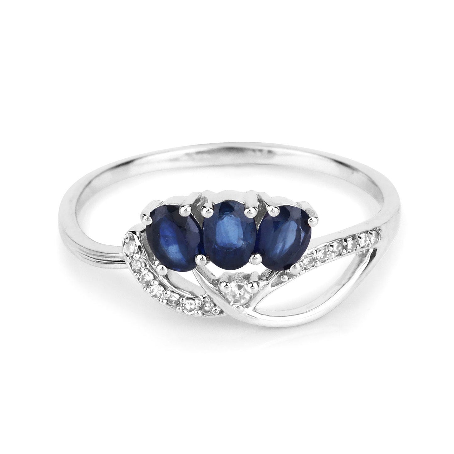 0.65 Carat Genuine Blue Sapphire and White Diamond 14K White Gold Ring Bids.com