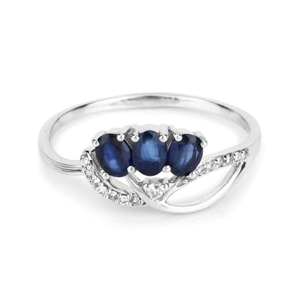 0.65 Carat Genuine Blue Sapphire and White Diamond 14K White Gold Ring Bids.com