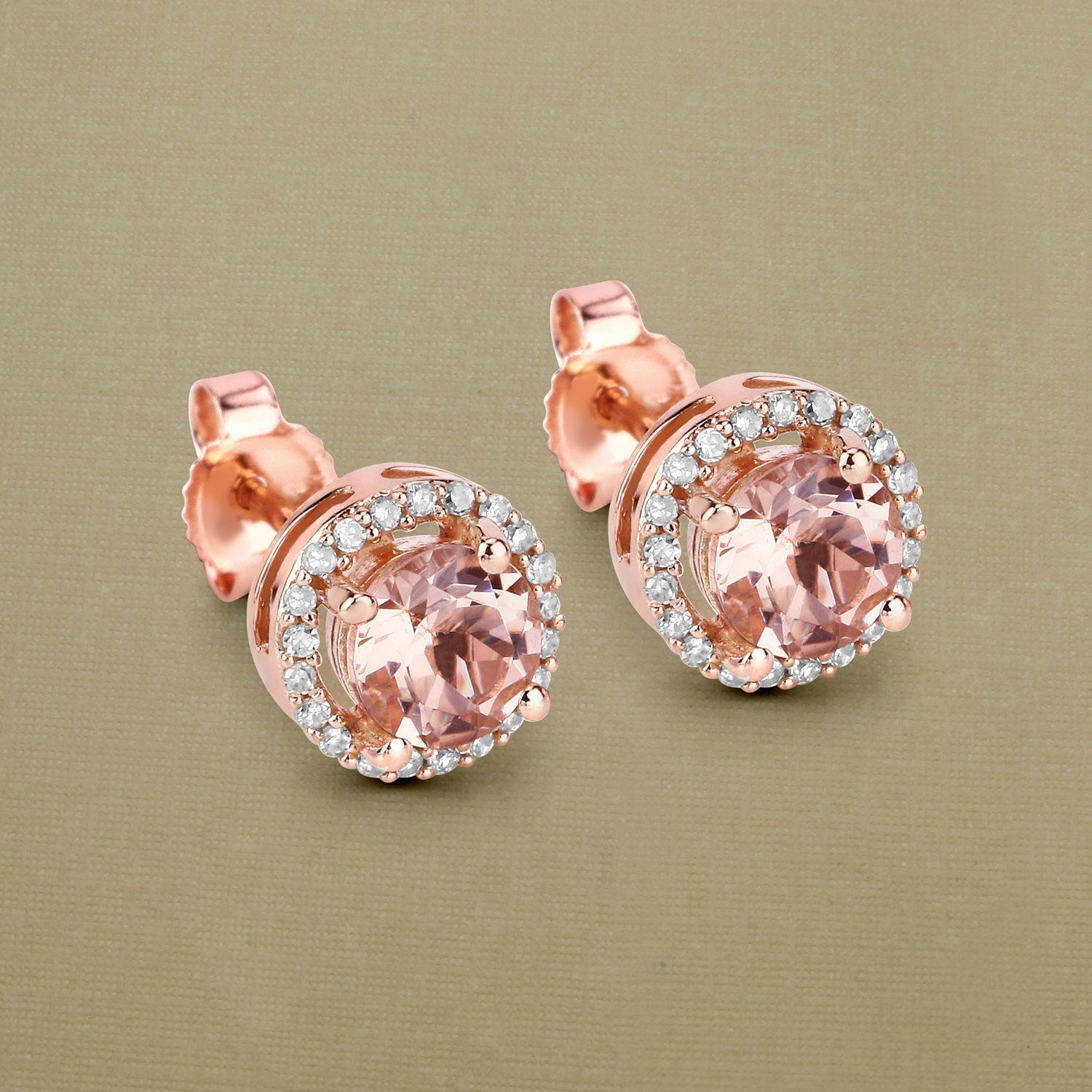 0.93 Carat Genuine Morganite and White Diamond 14K Rose Gold Earrings Bids.com