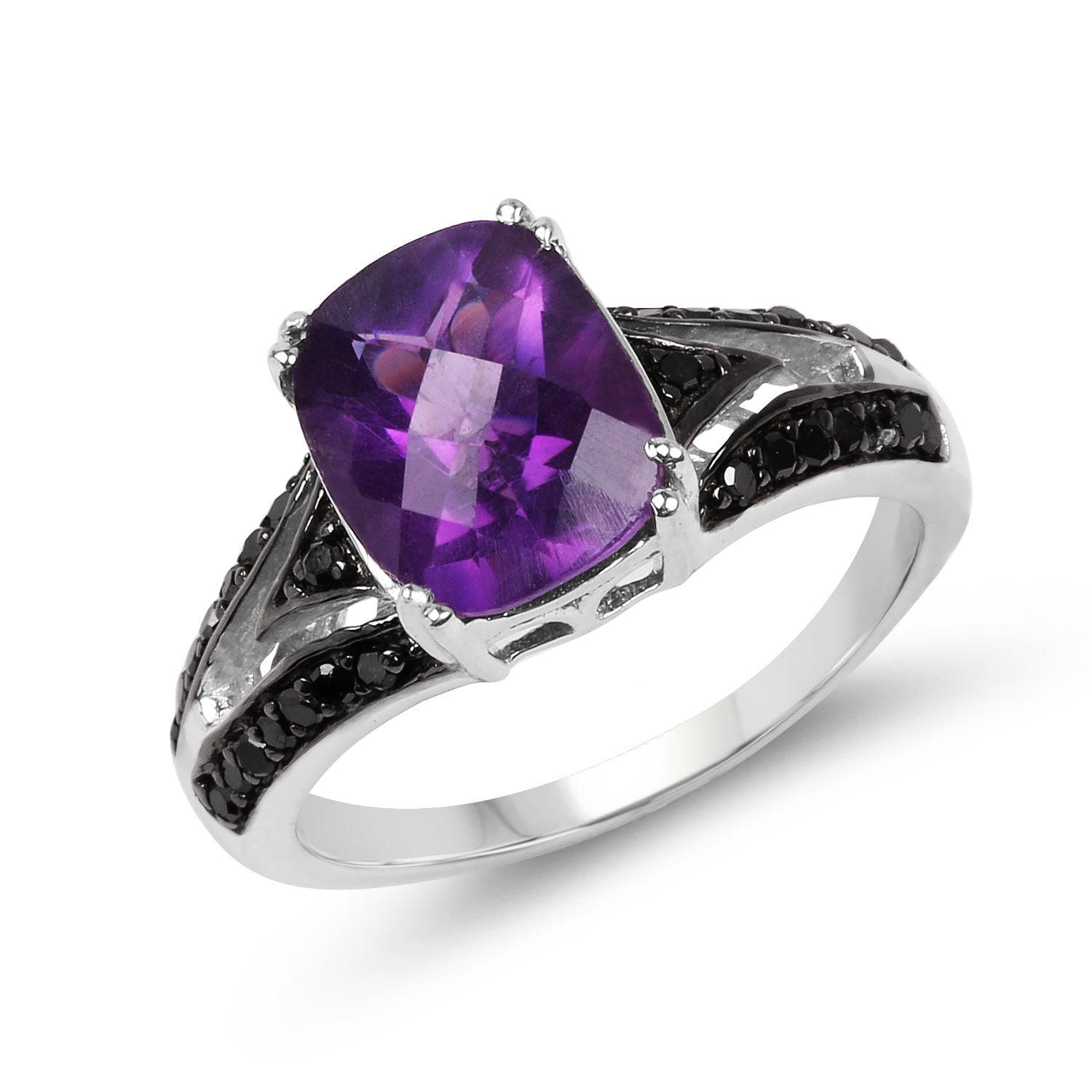 2.87 Carat Genuine Amethyst and Black Diamond .925 Sterling Silver Ring Bids.com