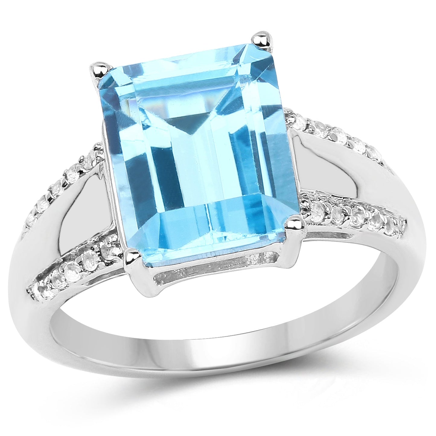 5.78 Carat Genuine Swiss Blue Topaz and White Topaz .925 Sterling Silver Ring Bids.com