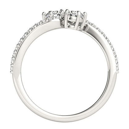 Curved Band Two Stone Diamond Ring in 14k White Gold (3/4 cttw) Bids.com