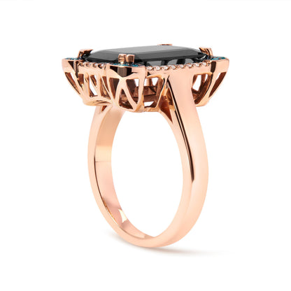 14K Rose Gold 15x10 MM Emerald-Cut Black Onyx and 1/5 Cttw Blue and White Diamond Halo Cocktail Ring (G-H Color, SI1-SI2 Clarity)- Size 7 Bids.com