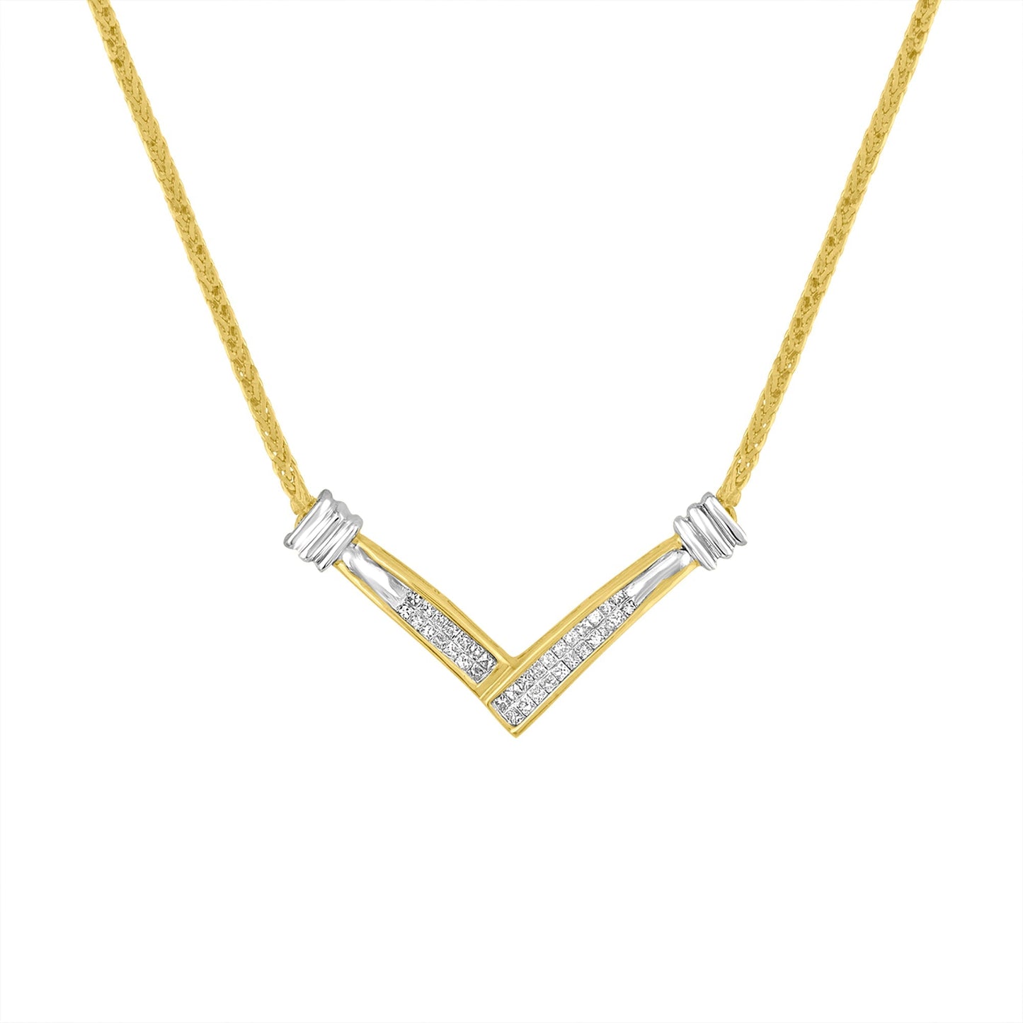 14K Yellow and White Gold 1/4 Cttw Princess Cut Diamond Channel-Set â€œVâ€ Shape 18" Pendant Necklace (H-I Color, SI2-I1 Clarity) Bids.com