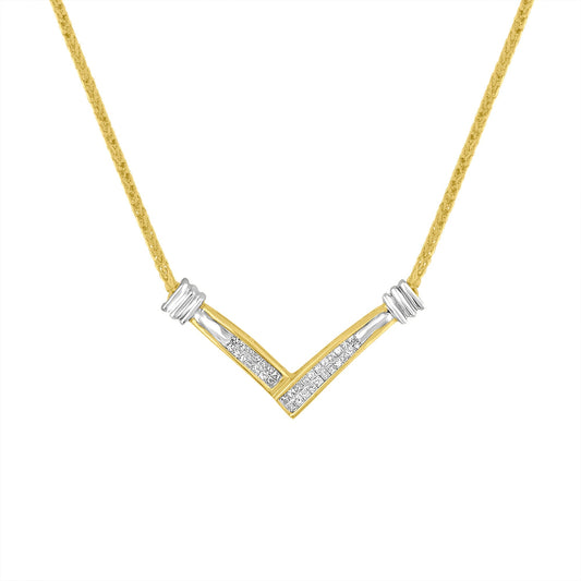 14K Yellow and White Gold 1/4 Cttw Princess Cut Diamond Channel-Set â€œVâ€ Shape 18" Pendant Necklace (H-I Color, SI2-I1 Clarity) Bids.com