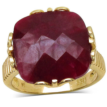 14K Yellow Gold Plated 19.20 Carat Genuine Dyed Ruby Sterling Silver Ring Bids.com