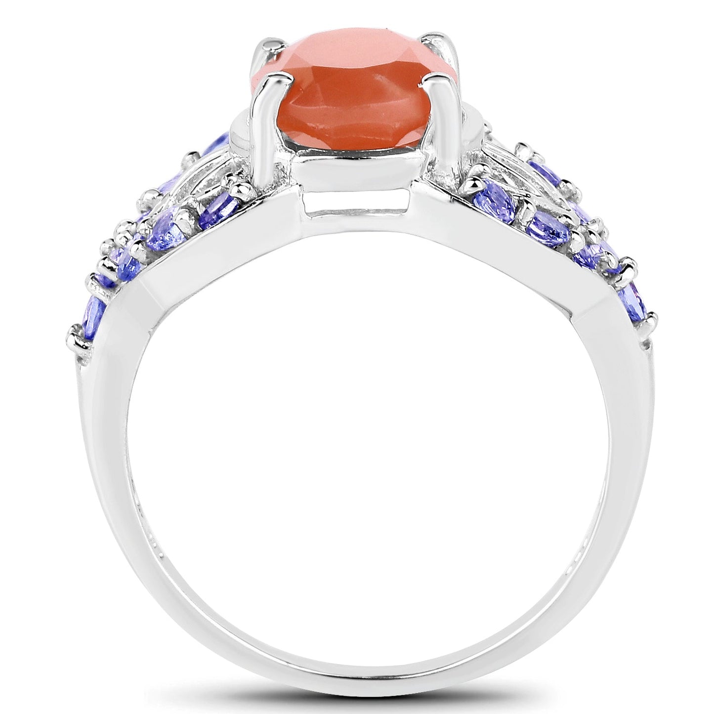 3.06 Carat Genuine Peach Moonstone and Tanzanite .925 Sterling Silver Ring Bids.com