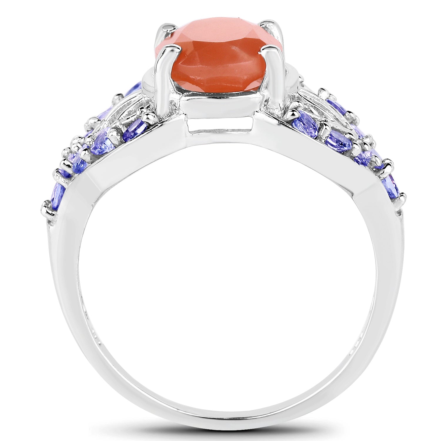 3.06 Carat Genuine Peach Moonstone and Tanzanite .925 Sterling Silver Ring Bids.com