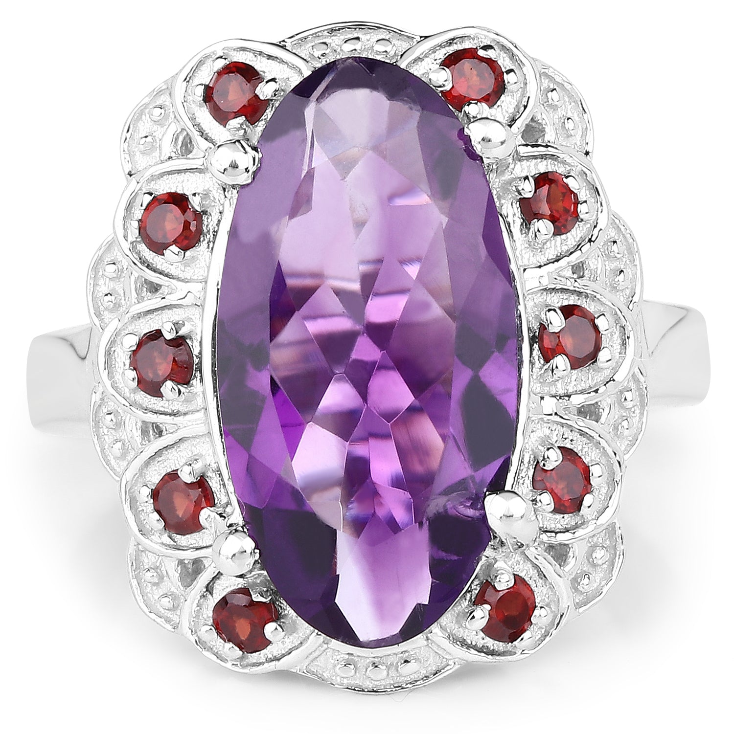 6.40 Carat Genuine Amethyst and Garnet .925 Sterling Silver Ring Bids.com